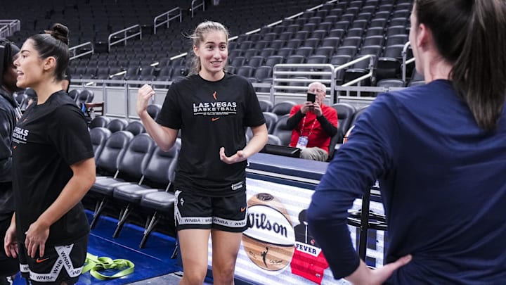 Matin and Clark meet before a game between the Aces and Fever during the 2024 season 
