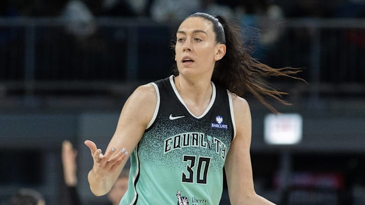 Breanna Stewart (30 New York Liberty) reacts to a play during the game.