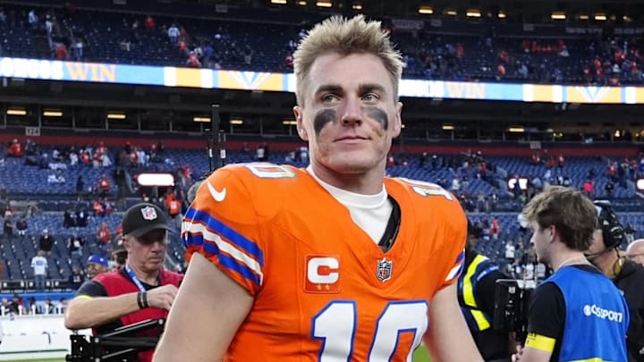 Oct 26, 2025; Denver, Colorado, USA; Denver Broncos quarterback Bo Nix (10) looks on after the game against the Dallas Cowboys at Empower Field at Mile High. Mandatory Credit: Ron Chenoy-Imagn Images Oct 26, 2025; Denver, Colorado, USA; Denver Broncos quarterback Bo Nix (10) looks on after the game against the Dallas Cowboys at Empower Field at Mile High. Mandatory Credit: Ron Chenoy-Imagn Images