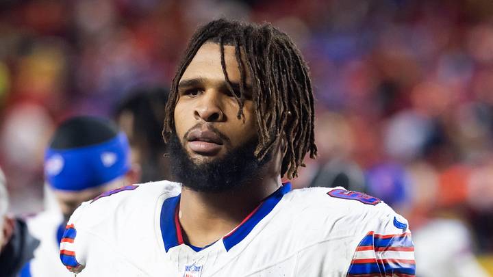 Jan 26, 2025; Kansas City, MO, USA; Buffalo Bills guard O'Cyrus Torrence (64) against the Kansas City Chiefs during the AFC Championship game at GEHA Field at Arrowhead Stadium. Mandatory Credit: Mark J. Rebilas-Imagn Images Jan 26, 2025; Kansas City, MO, USA; Buffalo Bills guard O'Cyrus Torrence (64) against the Kansas City Chiefs during the AFC Championship game at GEHA Field at Arrowhead Stadium. Mandatory Credit: Mark J. Rebilas-Imagn Images