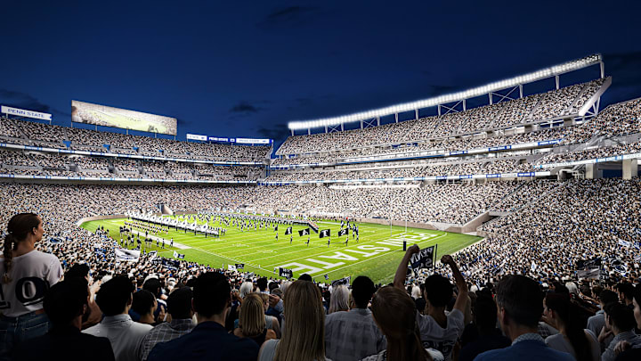 A digital rendering of the renovated West Side of Penn State's Beaver Stadium, scheduled for completion in 2027.