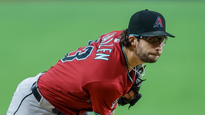 Sep 26, 2025; San Diego, California, USA; Arizona Diamondbacks starting pitcher Zac Gallen (23) throws a pitch during the first inning against the San Diego Padres at Petco Park. Mandatory Credit: David Frerker-Imagn Images Sep 26, 2025; San Diego, California, USA; Arizona Diamondbacks starting pitcher Zac Gallen (23) throws a pitch during the first inning against the San Diego Padres at Petco Park. Mandatory Credit: David Frerker-Imagn Images