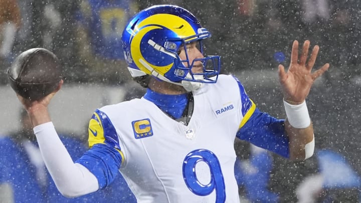 Jan 18, 2026; Chicago, IL, USA; Los Angeles Rams quarterback Matthew Stafford (9) throws a pass against the Chicago Bears during the second quarter of an NFC Divisional Round game at Soldier Field. Mandatory Credit: David Banks-Imagn Images Jan 18, 2026; Chicago, IL, USA; Los Angeles Rams quarterback Matthew Stafford (9) throws a pass against the Chicago Bears during the second quarter of an NFC Divisional Round game at Soldier Field. Mandatory Credit: David Banks-Imagn Images