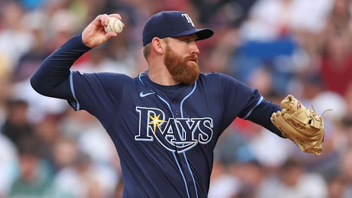 Tampa Bay Rays starting pitcher Zack Littell (52) throws against the Boston Red Sox at Fenway Park. 