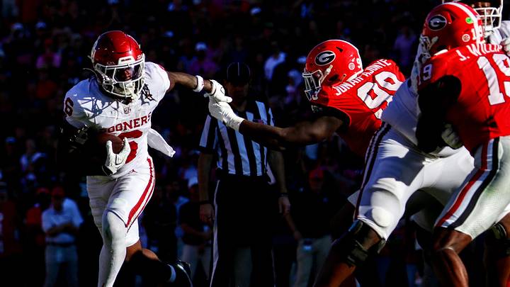 Oklahoma running back Tory Blaylock carries against Georgia. Oklahoma running back Tory Blaylock carries against Georgia.