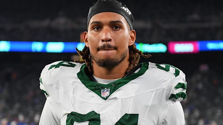 New York Jets defensive end Tyler Baron (94) following the game against the New York Giants at MetLife Stadium.