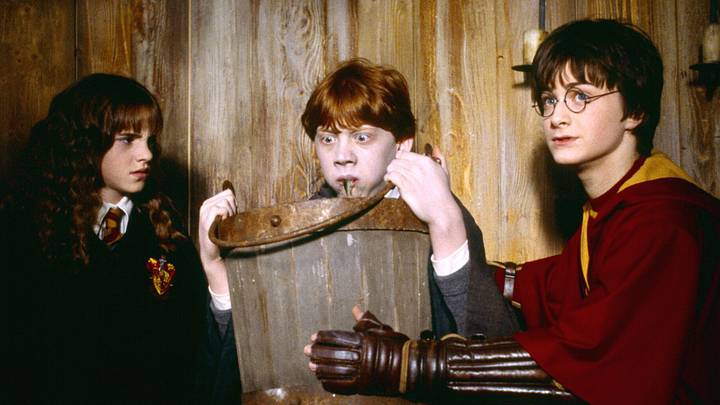 Hermione Granger (Emma Watson), Ron Weasley (Rupert Grint), and Harry Potter (Daniel Radcliffe) in Harry Potter and the Chamber of Secrets. Hermione Granger (Emma Watson), Ron Weasley (Rupert Grint), and Harry Potter (Daniel Radcliffe) in Harry Potter and the Chamber of Secrets.