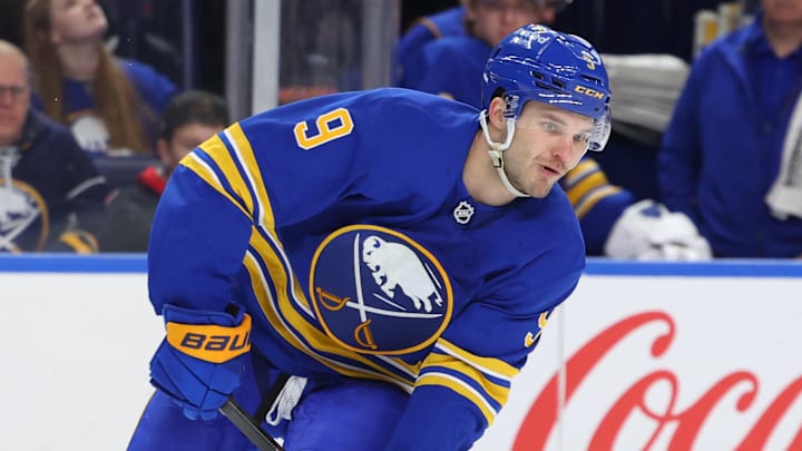Jan 6, 2026; Buffalo, New York, USA; Buffalo Sabres center Josh Norris (9) looks to make a pass during the second period against the Vancouver Canucks at KeyBank Center. Mandatory Credit: Timothy T. Ludwig-Imagn Images Jan 6, 2026; Buffalo, New York, USA; Buffalo Sabres center Josh Norris (9) looks to make a pass during the second period against the Vancouver Canucks at KeyBank Center. Mandatory Credit: Timothy T. Ludwig-Imagn Images