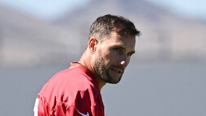 May 28, 2026; Henderson, NV, USA;  Las Vegas Raiders quarterback Kirk Cousins (8) stretches during organized team activities at Intermountain Health Performance Center. Mandatory Credit: Candice Ward-Imagn Images