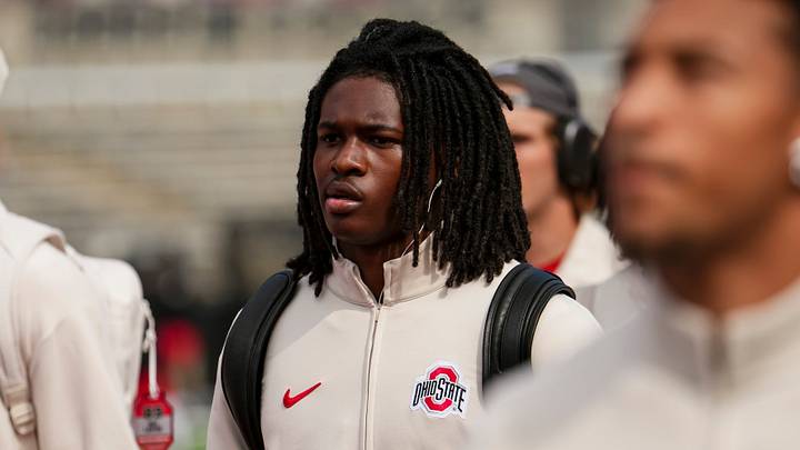 Ohio State Buckeyes wide receiver Jeremiah Smith (4) arrives for the NCAA football game against the Ball State Cardinals at Ohio Stadium in Columbus on Sept. 5, 2026. Ohio State Buckeyes wide receiver Jeremiah Smith (4) arrives for the NCAA football game against the Ball State Cardinals at Ohio Stadium in Columbus on Sept. 5, 2026.