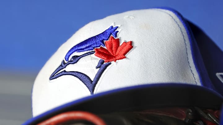 Oct 8, 2025; Bronx, New York, USA; A view of a Toronto Blue Jays hat before game four of the ALDS round for the 2025 MLB playoffs between the New York Yankees and the Toronto Blue Jays at Yankee Stadium. 
