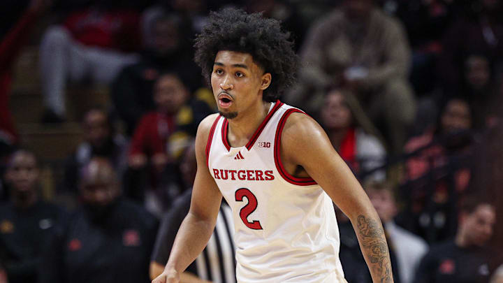 Mar 9, 2025; Piscataway, New Jersey, USA; Rutgers Scarlet Knights guard Dylan Harper (2) in action during overtime against the Minnesota Golden Gophers at Jersey Mike's Arena. Mandatory Credit: Vincent Carchietta-Imagn Images Mar 9, 2025; Piscataway, New Jersey, USA; Rutgers Scarlet Knights guard Dylan Harper (2) in action during overtime against the Minnesota Golden Gophers at Jersey Mike's Arena. Mandatory Credit: Vincent Carchietta-Imagn Images