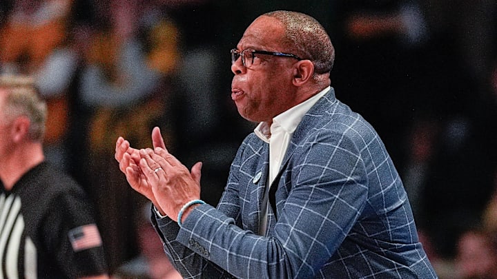 Jan 21, 2025; Winston-Salem, North Carolina, USA; North Carolina Tar Heels head coach Hubert Davis during the first half against the Wake Forest Demon Deacons at Lawrence Joel Veterans Memorial Coliseum. Mandatory Credit: Jim Dedmon-Imagn Images Jan 21, 2025; Winston-Salem, North Carolina, USA; North Carolina Tar Heels head coach Hubert Davis during the first half against the Wake Forest Demon Deacons at Lawrence Joel Veterans Memorial Coliseum. Mandatory Credit: Jim Dedmon-Imagn Images
