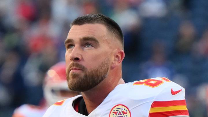 Oct 25, 2026; Seattle, Washington, USA;  Kansas City Chiefs tight end Travis Kelce (87) looks on during warmups before the game against the Seattle Seahawks at Lumen Field.  Mandatory Credit: Steven Bisig-Imagn Images