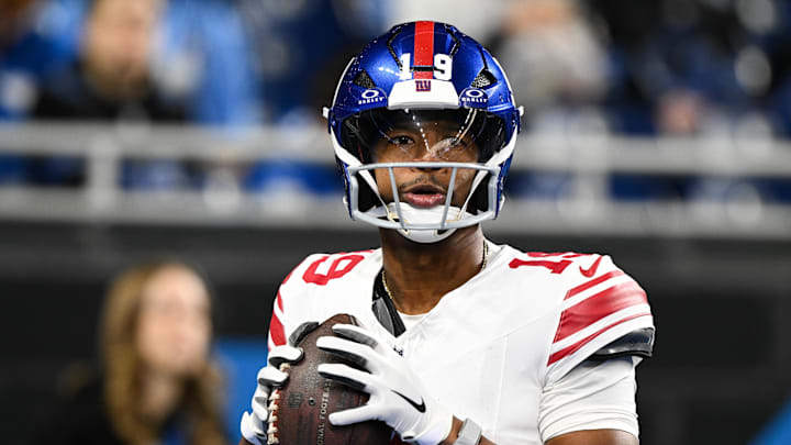 Nov 23, 2025; Detroit, Michigan, USA; New York Giants quarterback Jameis Winston (19) warms up before the game against the Detroit Lions at Ford Field. Mandatory Credit: Lon Horwedel-Imagn Images Nov 23, 2025; Detroit, Michigan, USA; New York Giants quarterback Jameis Winston (19) warms up before the game against the Detroit Lions at Ford Field. Mandatory Credit: Lon Horwedel-Imagn Images