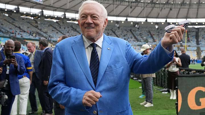 Dallas Cowboys owner Jerry Jones reacts during the 2026 NFL Rio Game against the Baltimore Ravens at Maracana Stadium. Dallas Cowboys owner Jerry Jones reacts during the 2026 NFL Rio Game against the Baltimore Ravens at Maracana Stadium.