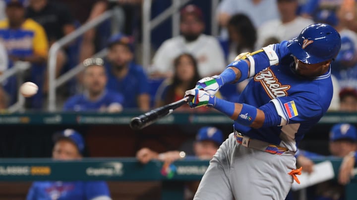 Venezuela first baseman Luis Arraez. Venezuela first baseman Luis Arraez.