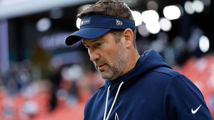 Dallas Cowboys head coach Brian Schottenheimer looks on during warmups before the game against the Washington Commanders.