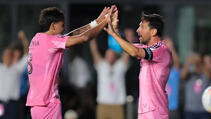 Lionel Messi (right) had two assist in Miami’s Leagues Cup victory.