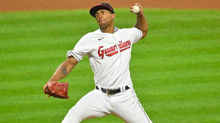 Jun 7, 2022; Cleveland, Ohio, USA; Cleveland Guardians relief pitcher Anthony Gose (26) delivers a pitch in the eighth inning against the Texas Rangers at Progressive Field. Mandatory Credit: David Richard-USA TODAY Sports Jun 7, 2022; Cleveland, Ohio, USA; Cleveland Guardians relief pitcher Anthony Gose (26) delivers a pitch in the eighth inning against the Texas Rangers at Progressive Field. Mandatory Credit: David Richard-USA TODAY Sports