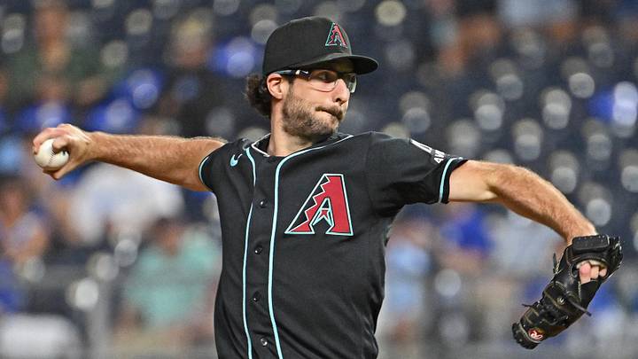 Sep 9, 2026; Kansas City, Missouri, USA;  Arizona Diamondbacks starting pitcher Zac Gallen (23) throws a pitch in the first inning against the Kansas City Royals at Kauffman Stadium.  Mandatory Credit: Peter Aiken-Imagn Images