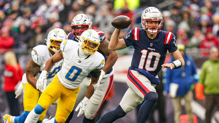 Drake Maye and the Patriots will welcome the Chargers to Gillette Stadium on Sunday.