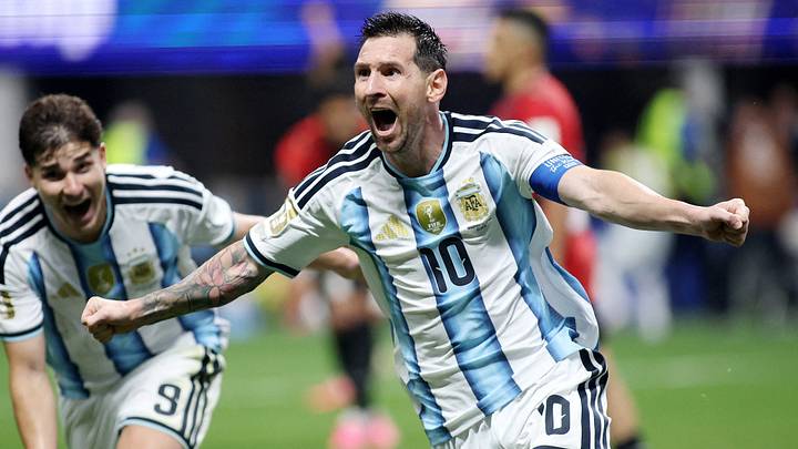 Soccer Football - FIFA World Cup 2026 - Round of 16 - Argentina v Egypt - Atlanta Stadium, Atlanta, Georgia, U.S. - July 7, 2026 Argentina's Lionel Messi celebrates scoring their second goal with Julian Alvarez IMAGN IMAGES via Reuters/Brett Davis TPX IMAGES OF THE DAY Soccer Football - FIFA World Cup 2026 - Round of 16 - Argentina v Egypt - Atlanta Stadium, Atlanta, Georgia, U.S. - July 7, 2026 Argentina's Lionel Messi celebrates scoring their second goal with Julian Alvarez IMAGN IMAGES via Reuters/Brett Davis TPX IMAGES OF THE DAY