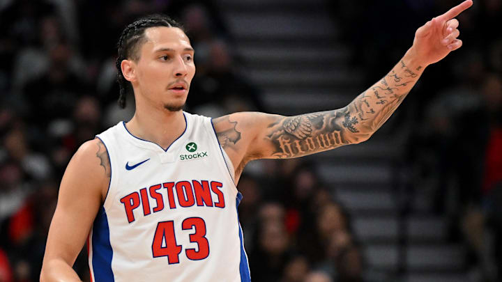 Apr 4, 2025; Toronto, Ontario, CAN; Detroit Pistons guard Lindy Waters III (43) reacts after making a three point basket against the Toronto Raptors in the first half at Scotiabank Arena. Mandatory Credit: Dan Hamilton-Imagn Images Apr 4, 2025; Toronto, Ontario, CAN; Detroit Pistons guard Lindy Waters III (43) reacts after making a three point basket against the Toronto Raptors in the first half at Scotiabank Arena. Mandatory Credit: Dan Hamilton-Imagn Images