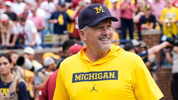 Michigan head coach Kyle Whittingham watches practice at Michigan Stadium in Ann Arbor ahead of the game between Michigan and Oklahoma on Saturday, Sept. 12, 2026. Michigan head coach Kyle Whittingham watches practice at Michigan Stadium in Ann Arbor ahead of the game between Michigan and Oklahoma on Saturday, Sept. 12, 2026.