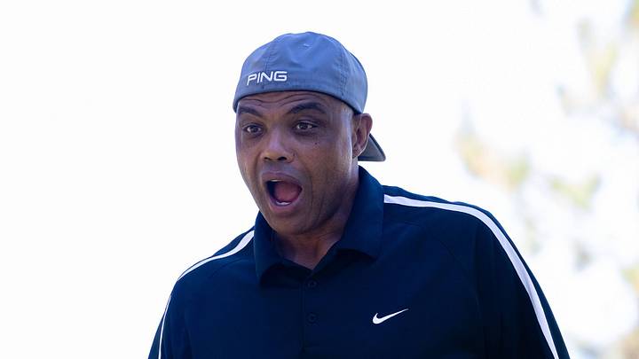 Charles Barkley makes a face at fans during the preview round of the American Century Championship on July 9, 2026. Charles Barkley makes a face at fans during the preview round of the American Century Championship on July 9, 2026.