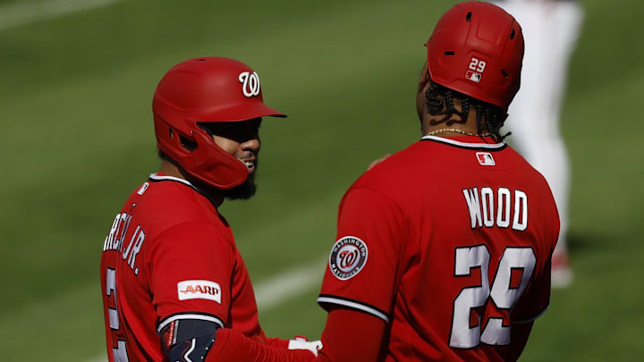 Washington Nationals infielder Luis Garcia Jr. and Nationals outfielder James Wood Washington Nationals infielder Luis Garcia Jr. and Nationals outfielder James Wood