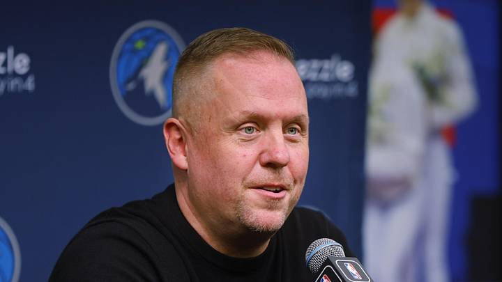 Sep 29, 2025; Minneapolis, MN, USA; Minnesota Timberwolves president of basketball operations Tim Connelly speaks to the media during media day at Target Center. Mandatory Credit: Bruce Kluckhohn-Imagn Images