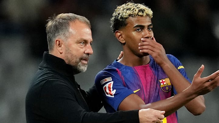 Hansi Flick (left) should have Lamine Yamal (right), Raphinha and more back for the Camp Nou return.