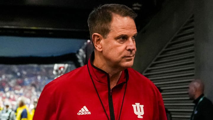 Indiana coach Curt Cignetti walks in the tunnel Dec. 6, 2025, before the Big Ten title game at Lucas Oil Stadium in Indianapolis.