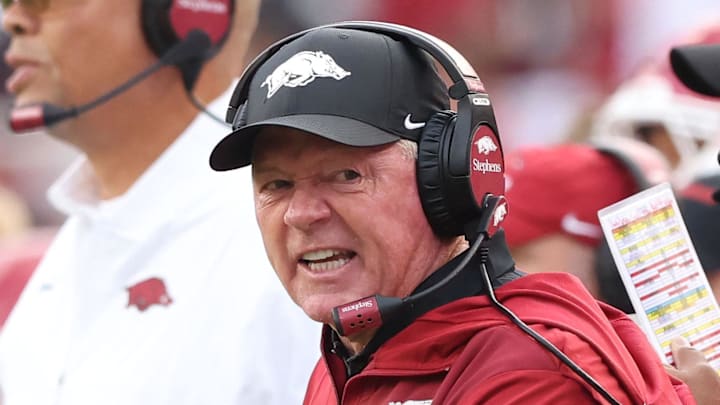 Arkansas Razorbacks interim coach Bobby Petrino shouts at a referee at Donald W. Reynolds Razorback Stadium. He's now 0-3 as the Hogs' interim coach. Arkansas Razorbacks interim coach Bobby Petrino shouts at a referee at Donald W. Reynolds Razorback Stadium. He's now 0-3 as the Hogs' interim coach.