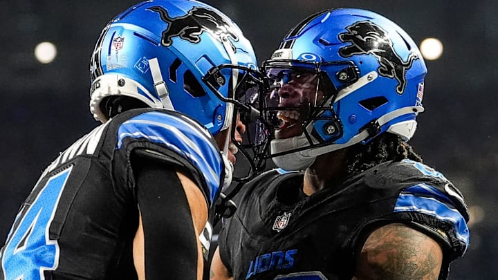 Detroit Lions running back Jahmyr Gibbs (26), wide receiver Amon-Ra St. Brown (14).