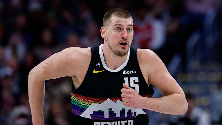 Jan 30, 2026; Denver, Colorado, USA; Denver Nuggets center Nikola Jokic (15) in the second quarter against the Los Angeles Clippers at Ball Arena.