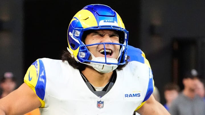 Los Angeles Rams wide receiver Puka Nacua (12) reacts after making a touchdown catch against the Arizona Cardinals in the second half at State Farm Stadium on Dec 7, 2025, in Glendale, Ariz. Los Angeles Rams wide receiver Puka Nacua (12) reacts after making a touchdown catch against the Arizona Cardinals in the second half at State Farm Stadium on Dec 7, 2025, in Glendale, Ariz.