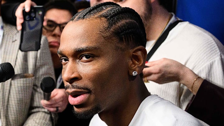 Feb 14, 2026; Inglewood, California, USA; Shai Gilgeous-Alexander speaks during interviews at media day at Intuit Dome. Mandatory Credit: William Liang-Imagn Images Feb 14, 2026; Inglewood, California, USA; Shai Gilgeous-Alexander speaks during interviews at media day at Intuit Dome. Mandatory Credit: William Liang-Imagn Images