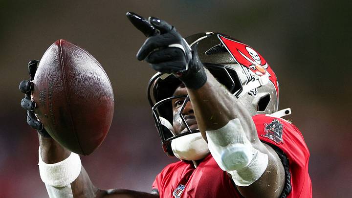 Tampa Bay Buccaneers wide receiver Chris Godwin (14) celebrates a first down against the Baltimore Ravens Tampa Bay Buccaneers wide receiver Chris Godwin (14) celebrates a first down against the Baltimore Ravens