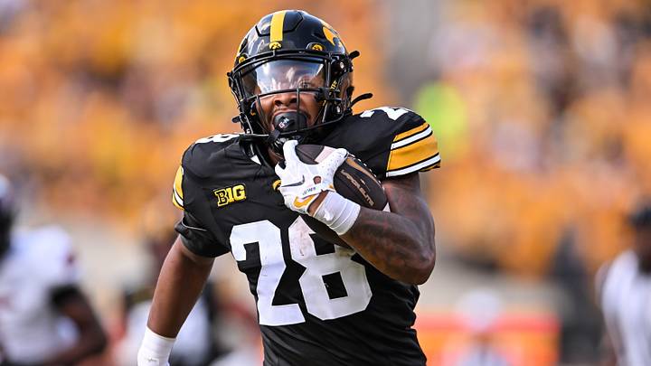 Sep 5, 2026; Iowa City, Iowa, USA; Iowa Hawkeyes running back Kamari Moulton (28) runs for a 66 yard touchdown against the Northern Illinois Huskies during the first quarter at Kinnick Stadium. Mandatory Credit: Jeffrey Becker-Imagn Images Sep 5, 2026; Iowa City, Iowa, USA; Iowa Hawkeyes running back Kamari Moulton (28) runs for a 66 yard touchdown against the Northern Illinois Huskies during the first quarter at Kinnick Stadium. Mandatory Credit: Jeffrey Becker-Imagn Images