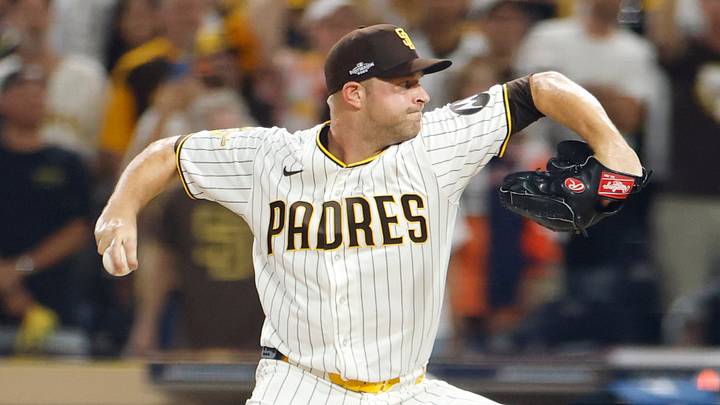 Oct 6, 2026; San Diego, California, USA; San Diego Padres pitcher Michael King (34) pitches during the ninth inning against the Milwaukee Brewers in game three of the NLDS for the 2026 MLB Playoffs at Petco Park. Mandatory Credit: David Frerker-Imagn Images Oct 6, 2026; San Diego, California, USA; San Diego Padres pitcher Michael King (34) pitches during the ninth inning against the Milwaukee Brewers in game three of the NLDS for the 2026 MLB Playoffs at Petco Park. Mandatory Credit: David Frerker-Imagn Images