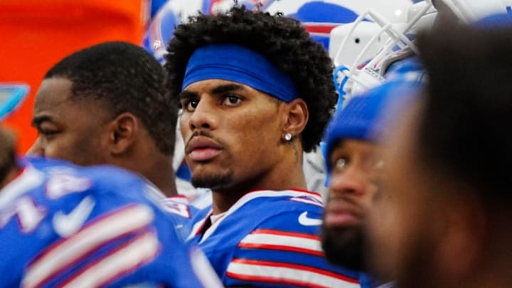 Buffalo Bills wide receiver Keon Coleman (0) watches the play on the Jumbotron during second half action at the Bills home game against the New York Jets at Highmark Stadium in Orchard Park on Dec. 29, 2024. Buffalo Bills wide receiver Keon Coleman (0) watches the play on the Jumbotron during second half action at the Bills home game against the New York Jets at Highmark Stadium in Orchard Park on Dec. 29, 2024.