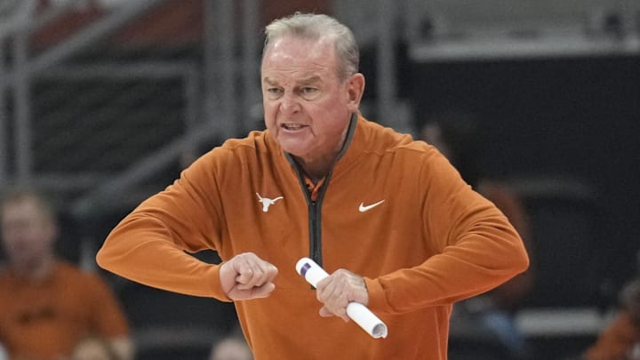 Texas Longhorns head coach Vic Shaefer signals to players during the first half against the Tarleton State Texans at Moody Center.