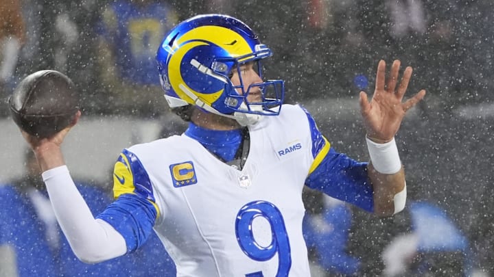 Jan 18, 2026; Chicago, IL, USA; Los Angeles Rams quarterback Matthew Stafford (9) throws a pass against the Chicago Bears during the second quarter of an NFC Divisional Round game at Soldier Field. Mandatory Credit: David Banks-Imagn Images Jan 18, 2026; Chicago, IL, USA; Los Angeles Rams quarterback Matthew Stafford (9) throws a pass against the Chicago Bears during the second quarter of an NFC Divisional Round game at Soldier Field. Mandatory Credit: David Banks-Imagn Images