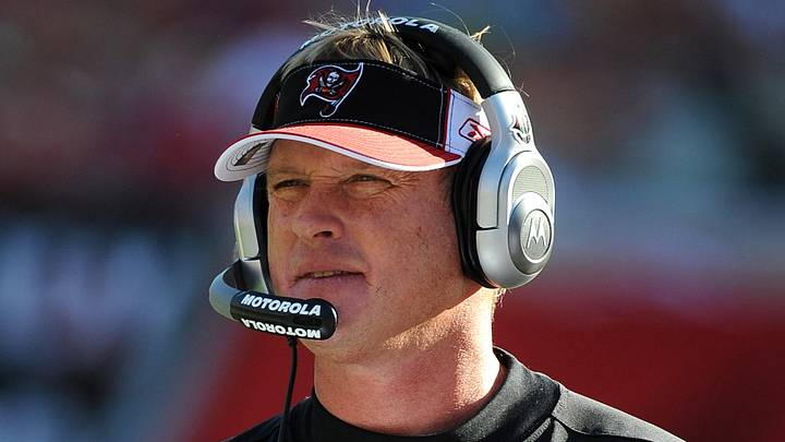 Dec 28, 2008; Tampa, FL, USA; Tampa Bay Buccaneers coach Jon Gruden watches from the sidelines in the second half against the Oakland Raiders at Raymond James Stadium. The Raiders defeated the Buccaneers 31-24. Mandatory Credit: Kirby Lee/Image of Sport-USA TODAY Sports Dec 28, 2008; Tampa, FL, USA; Tampa Bay Buccaneers coach Jon Gruden watches from the sidelines in the second half against the Oakland Raiders at Raymond James Stadium. The Raiders defeated the Buccaneers 31-24. Mandatory Credit: Kirby Lee/Image of Sport-USA TODAY Sports