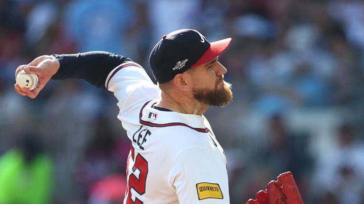 Sep 30, 2026; Cumberland, Georgia, USA;  Atlanta Braves pitcher Dylan Lee (52) throws a pitch against the Philadelphia Phillies in the eighth inning during game two of the Wildcard round for the 2026 MLB Playoffs at Truist Park.  Mandatory Credit: Brett Davis-Imagn Images