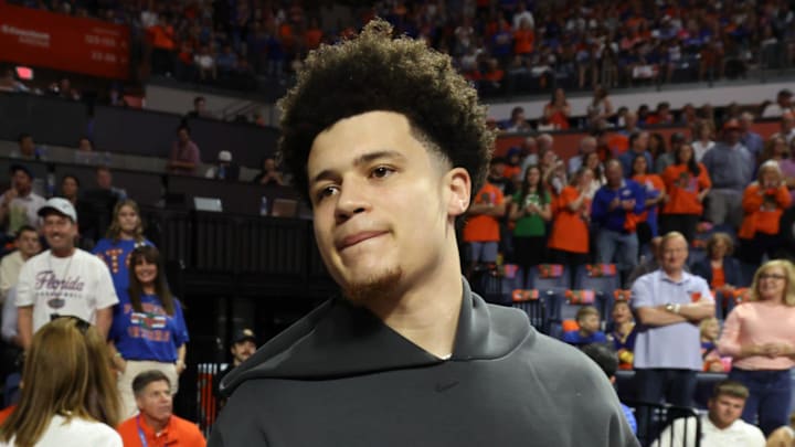 Former Gator Player Walter Clayton Jr. is court side during the first half of a NCAA mens basketball game at Steven C. O'Connell Center Exactek arena in Gainesville, FL on Saturday, February 14, 2026. [Alan Youngblood/Gainesville Sun]