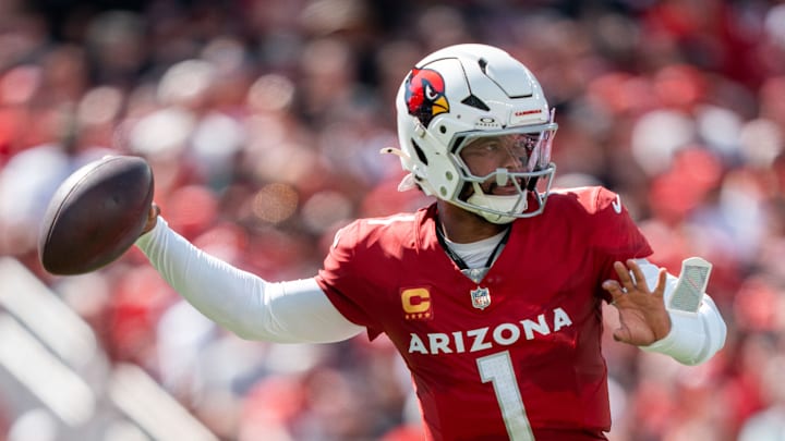 September 21, 2025; Santa Clara, California, USA; Arizona Cardinals quarterback Kyler Murray (1) during the first quarter against the San Francisco 49ers at Levi's Stadium. Mandatory Credit: Kyle Terada-Imagn Images September 21, 2025; Santa Clara, California, USA; Arizona Cardinals quarterback Kyler Murray (1) during the first quarter against the San Francisco 49ers at Levi's Stadium. Mandatory Credit: Kyle Terada-Imagn Images