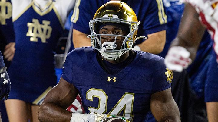Notre Dame Fighting Irish running back Jadarian Price celebrates his touchdown against the Southern California Trojans. Notre Dame Fighting Irish running back Jadarian Price celebrates his touchdown against the Southern California Trojans.